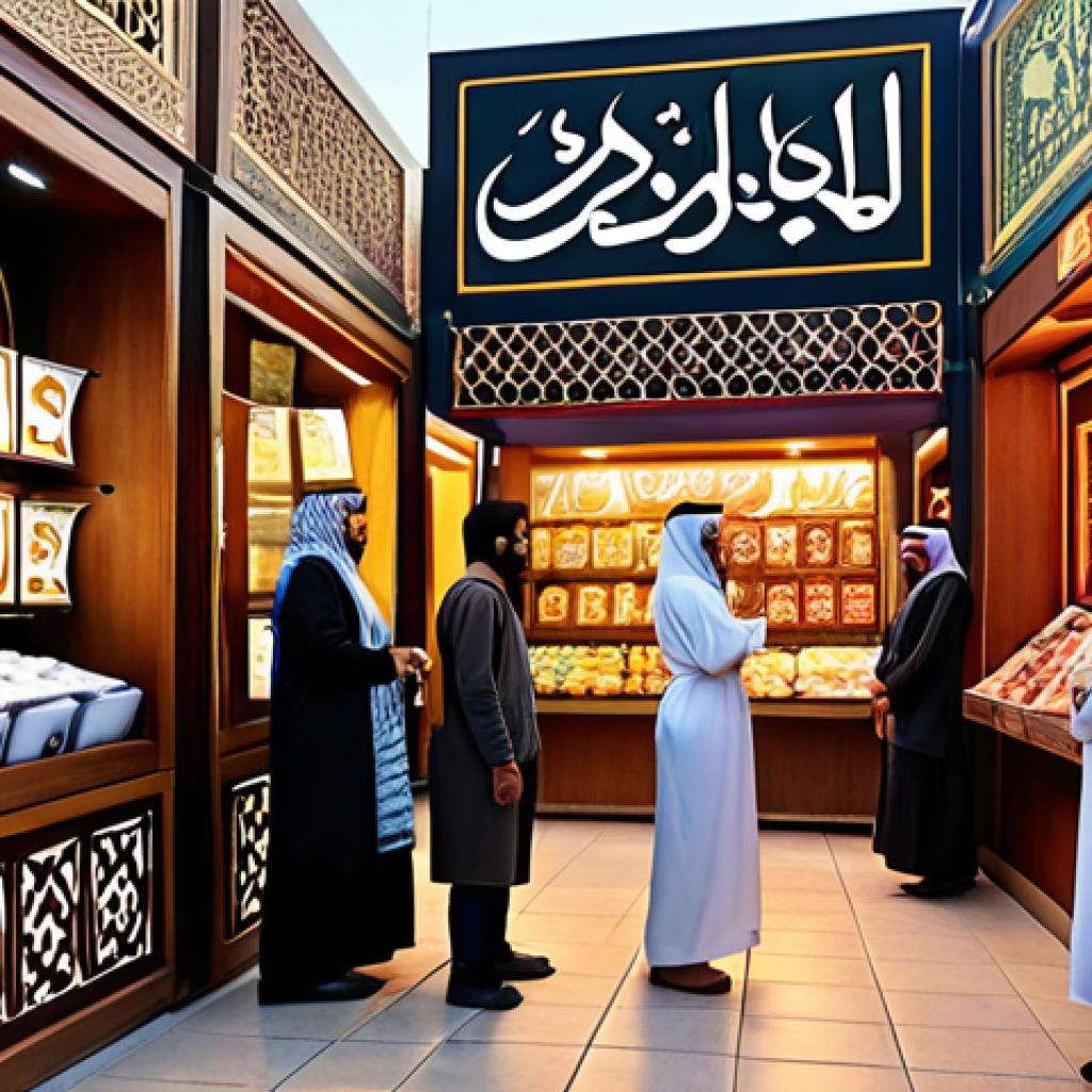 **

A vibrant marketplace scene, blending traditional Arabic bazaar elements with modern e-commerce interfaces projected onto stalls. Shoppers in traditional clothing interact with holographic displays showing products from around the world. Arabic calligraphy subtly integrated into the designs. The image should evoke a sense of global connectivity and opportunity in the digital age of e-commerce.

**
