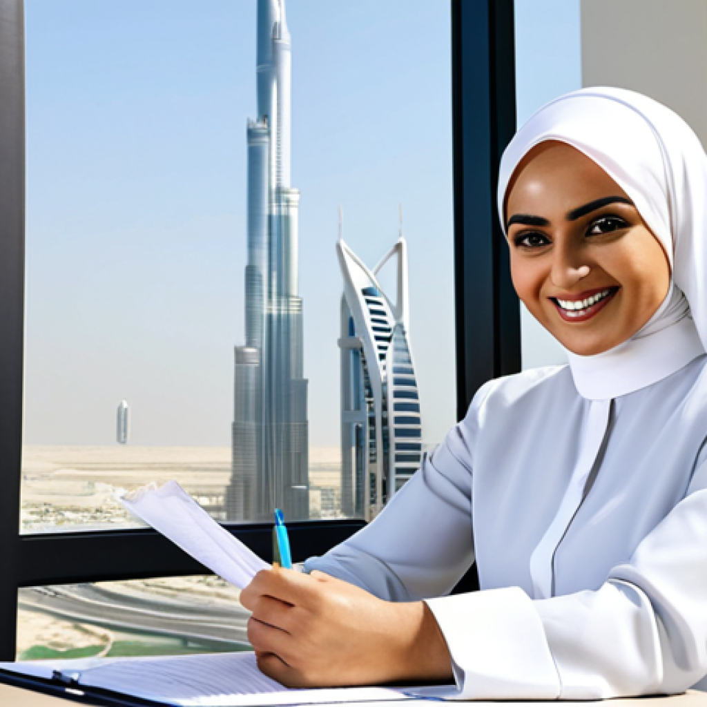 **

"A confident businesswoman wearing a professional, fully clothed, and modest hijab and abaya in a bright, modern office in Dubai, with the Burj Khalifa visible in the background. She is smiling gently while reviewing a document. Perfect anatomy, correct proportions, natural pose, well-formed hands, proper finger count, natural body proportions. Safe for work, appropriate content, professional, family-friendly, high quality."

**