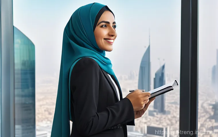 무역영어 필기시험의 시간 관리와 준비법 - **Prompt:** A vibrant, eye-level medium shot of an ambitious young Arab woman in her late 20s, with ...