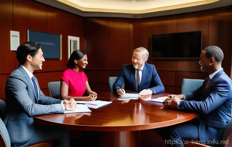 무역영어와 비즈니스 실무의 융합 사례 - **Prompt: Global Business Negotiation for a Supply Chain Agreement**
"A vibrant, wide-shot image...