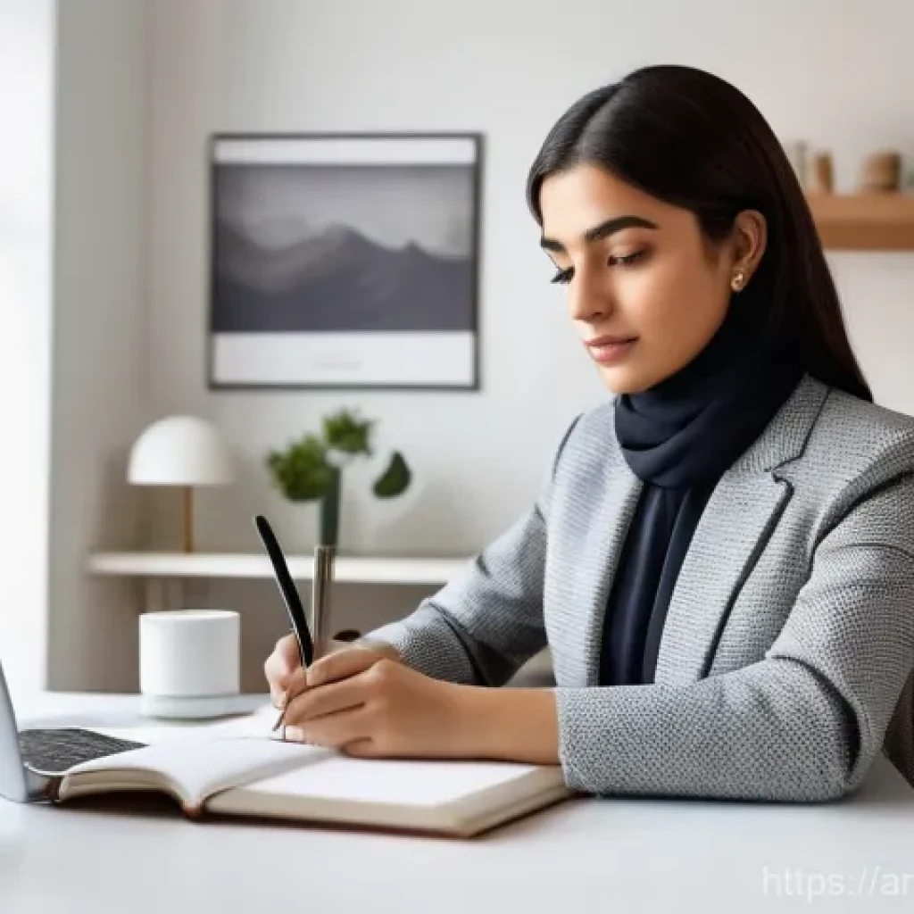 무역영어 학습 자료의 체계적 활용과 정리법 - **Prompt:** A confident young Arab businesswoman, dressed in a stylish and modest modern business su...