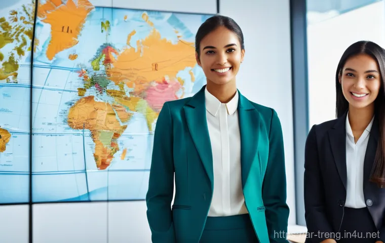 무역영어 자격증을 활용한 직업 발전 사례 - **Prompt 1: Global Business Empowerment**
"A diverse group of highly professional individuals, i...