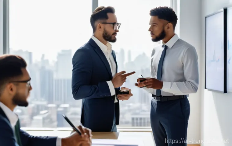 무역영어 학습자가 주의해야 할 실수 - **Prompt:** A diverse group of four professionals, two men and two women of various ethnicities, are... 무역영어 학습자가 주의해야 할 실수 - **Prompt:** A diverse group of four professionals, two men and two women of various ethnicities, are...