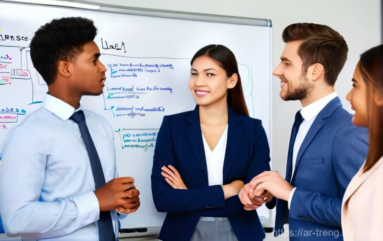 무역영어 실기시험 중 자주 묻는 질문 - **Prompt for Professional Learning & Business Concepts:**
"A diverse group of young professional...