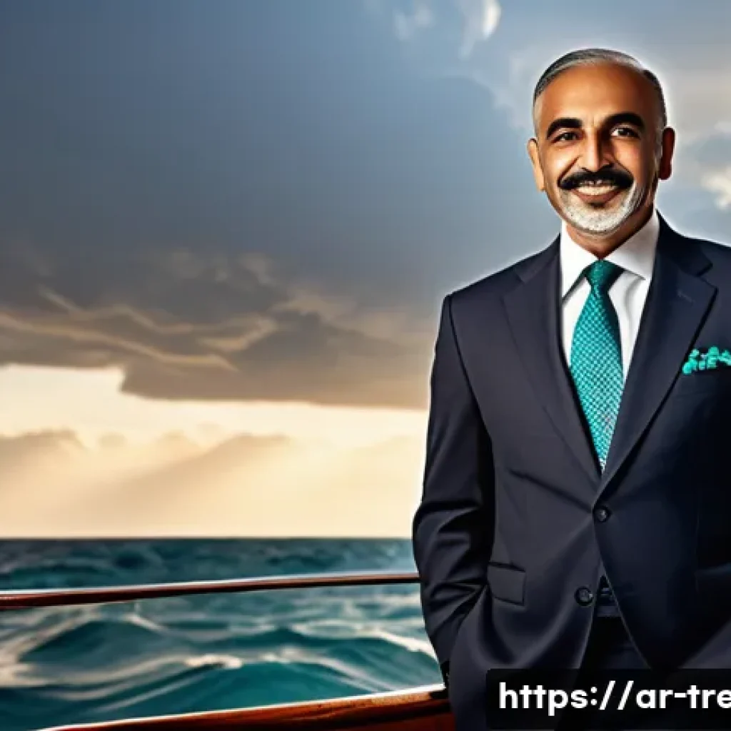 무역영어와 국제 시장 동향 - **Prompt: "The Merchant's Compass in a Global Ocean"**
A wise and determined Arab businessman, a...