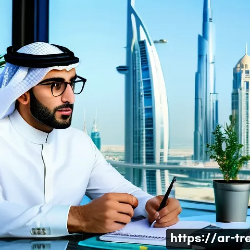 무역영어 초보자와 고급자를 위한 학습 전략 - A professional Arab man in his 30s, wearing a modern business suit and glasses, sitting at a sleek d...