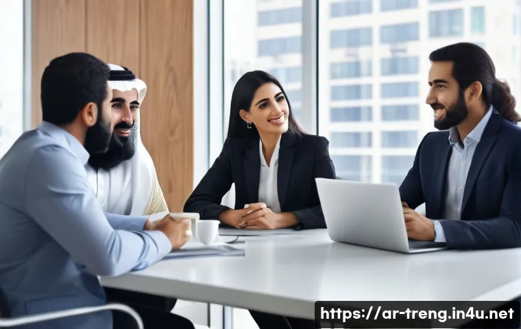 무역영어 학습의 단기 및 장기 계획 - A professional Middle Eastern businesswoman in a modern office setting, wearing formal business atti...