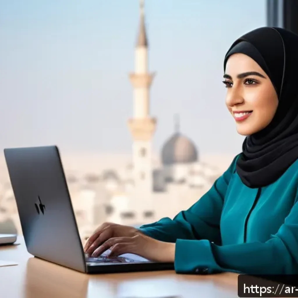 무역영어 학습법의 효율적 개선과 자료 활용 사례 연구 - A professional Middle Eastern woman in modern business attire, wearing a modest blouse and skirt, se...