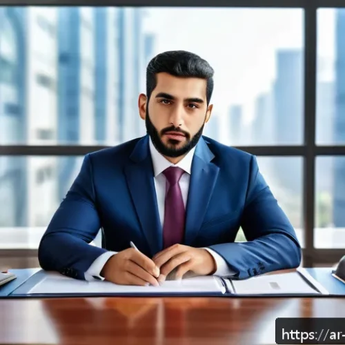 무역영어 자격증이 필요한 이유 - A professional Arab man in modern business attire sitting confidently at a sleek office desk, review...