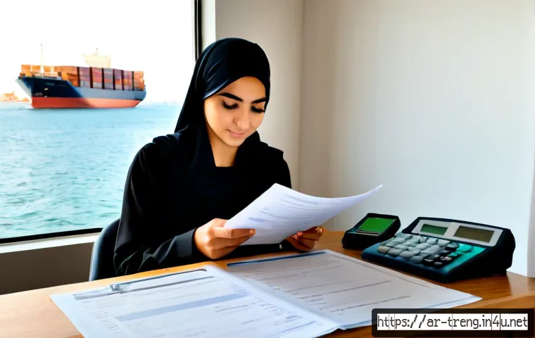 무역영어 실기시험 대비 학습법과 활용 사례 연구 - Photorealistic study scene for international trade English practical exam preparation, an Arab unive...