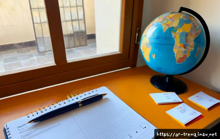 무역영어 필기시험의 학습 영역 분석 - Photorealistic study desk for a trade English written exam learner in an Arab home office, organized...